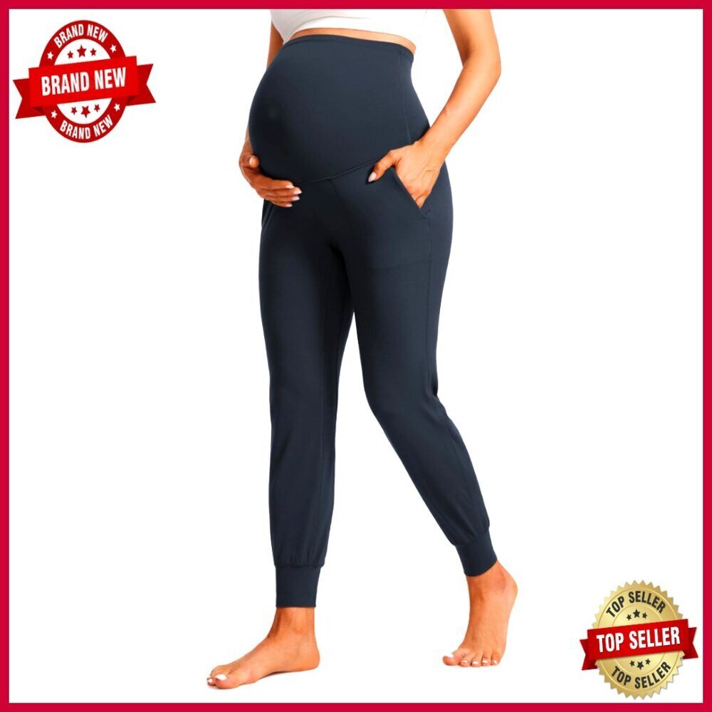 Maternity Joggers 27" Inseam Over Belly Yoga Pants Pockets Soft